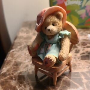Cherished Teddies Bear with Pink Hat and Green Dress